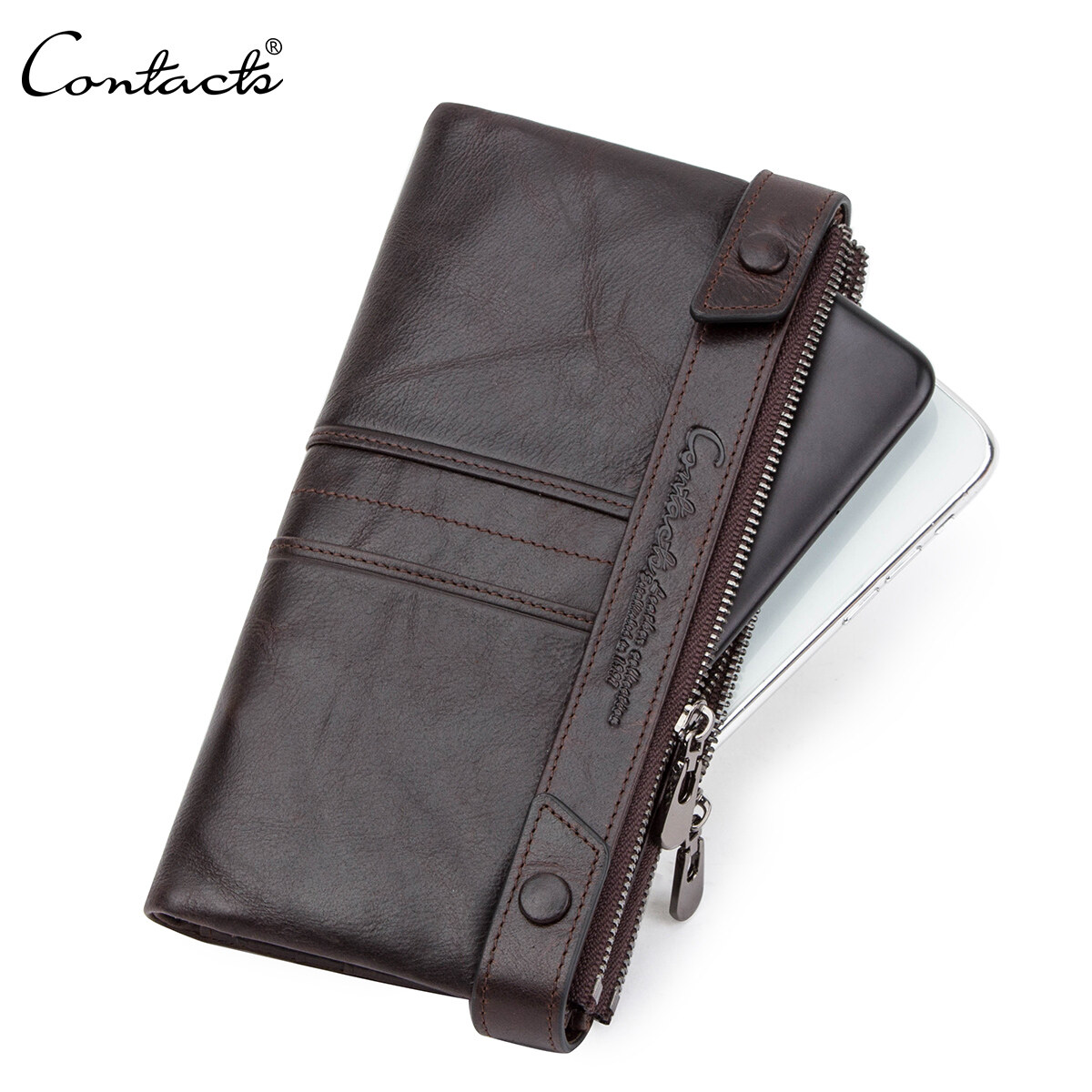 CONTACT'S Fashion Genuine Leather Long Wallet For Women With Double Zipper Cellphone Pockets Rfid Card Holder wallets Female phone Clutch bag