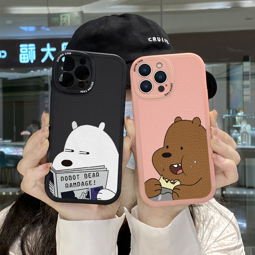 (Leather Case) Jizetin Phone Casing For Xiaomi Redmi Note 7 Note 7 Pro Note 8 Note 8 Pro Slim Skin Feeling Bare Bears Cartoon Ice Bear Panda Grizzly Leather Back Casing Soft Silicone PU Leather Cover Phone Case