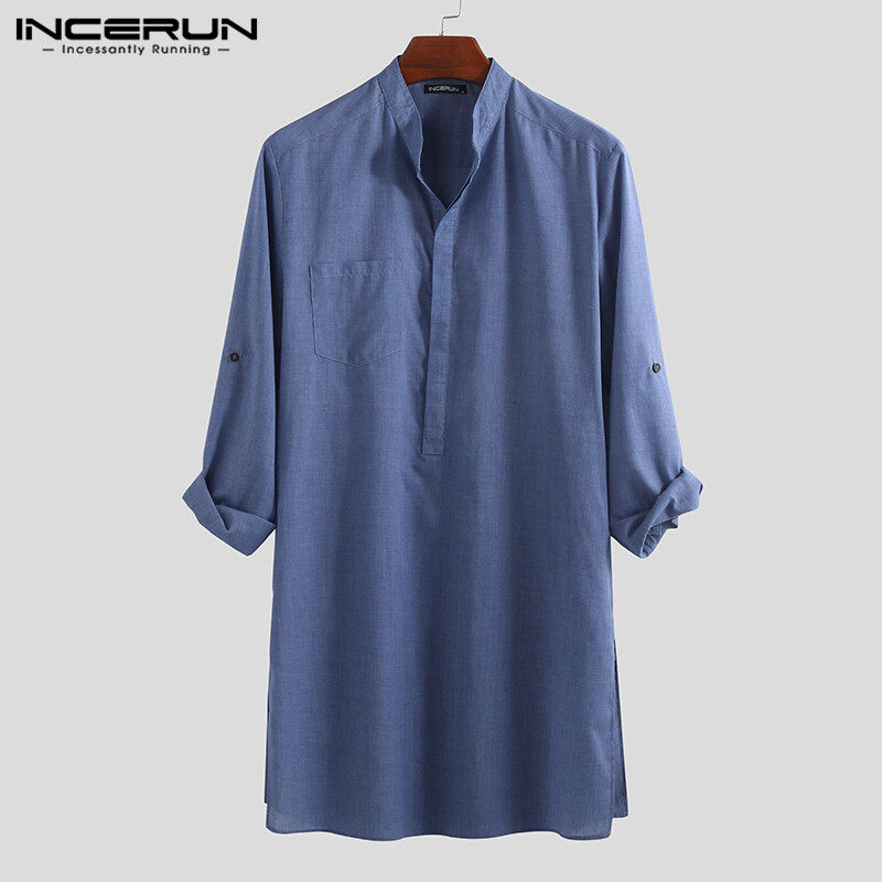 Medussa INCERUNเสื้อเชิ้ตยาวของผู้ชาย,เสื้อคลุมทรงหลวมแขนยาวสไตล์อินเดียลำลอง