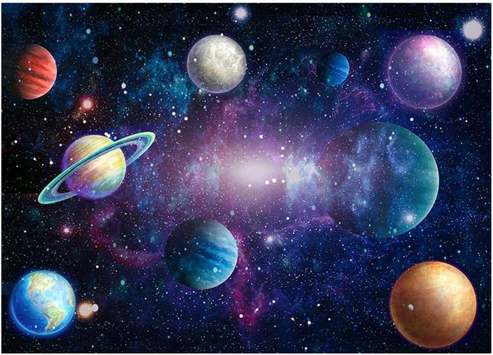 6x4ft Cartoon Outer Space Backdrop Universe Planet Mysterious Galaxy Space Theme Happy Birthday Photography Background Stars Children's Birthday Party Baby Shower Galaxy Planet Party Photo Booth