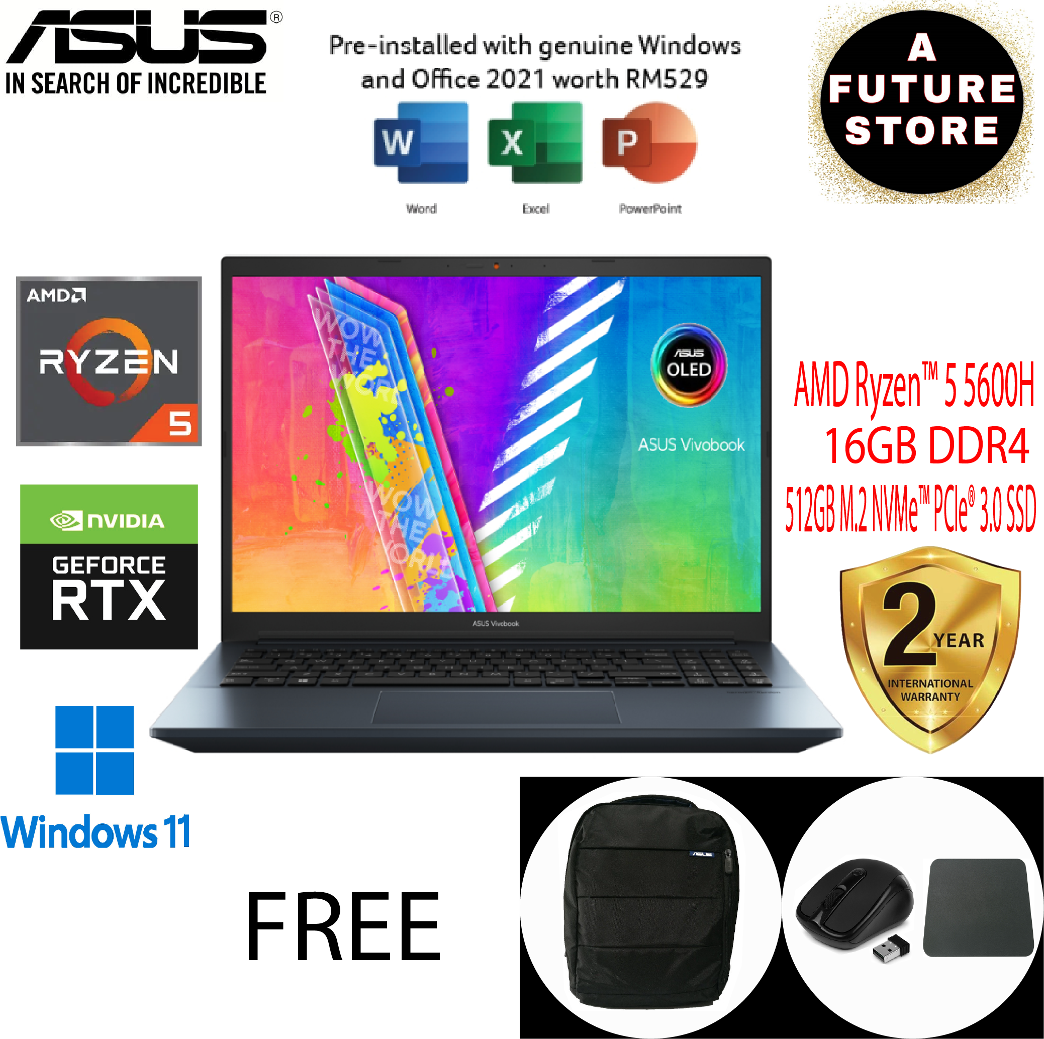 Asus VivoBook Pro 15 OLED M3500QCL1394WS 15.6" FHD Laptop Blue ( Ryzen