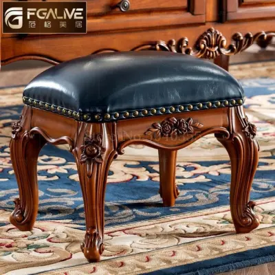 American stool home living room square stool European carved leather stool sofa coffee table stool shoe bench
