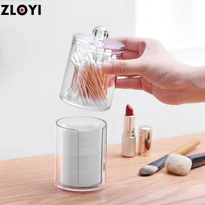 ZLOYI New Clear Acrylic Make Up Cotton Pads Swab Box Case Holder Cosmetic Organizer
