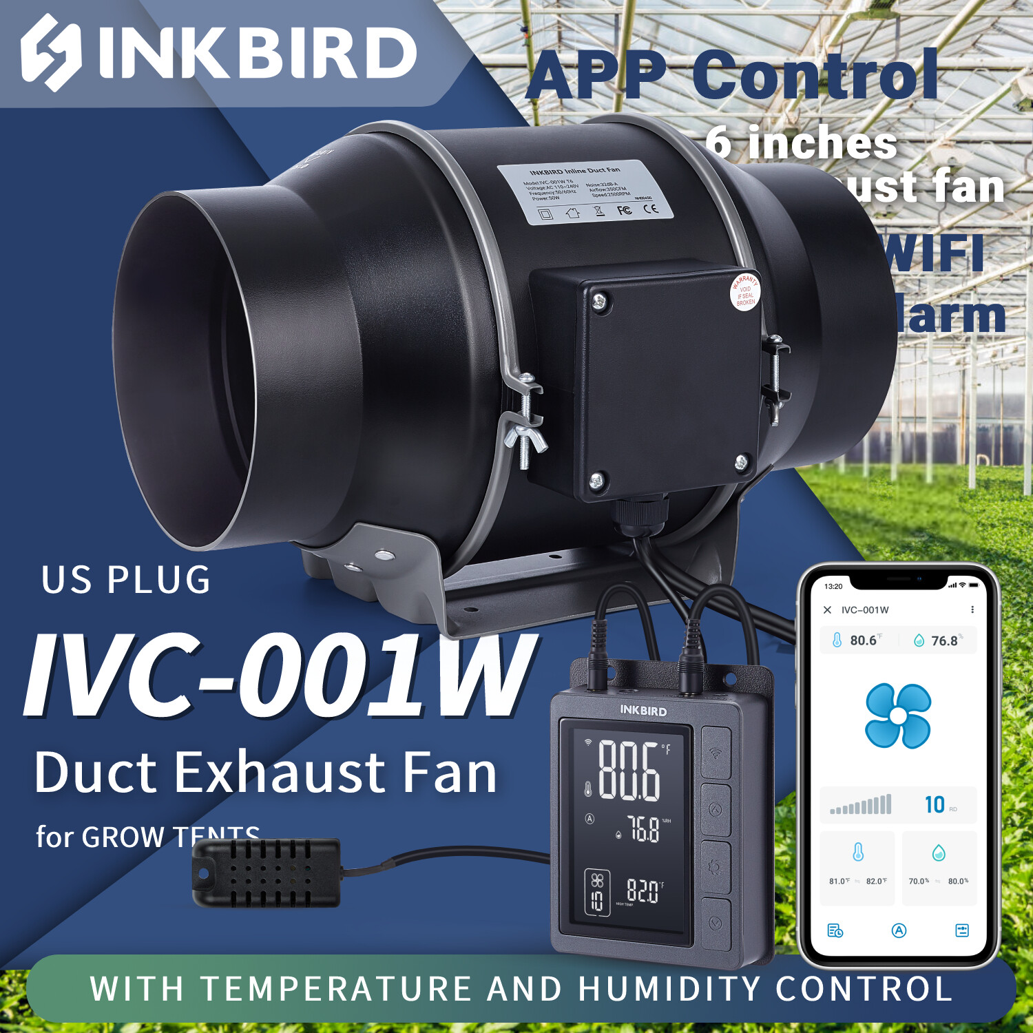 INKBIRD 6 Inches Inline Duct Exhaust Fan with Smart Controller Variable