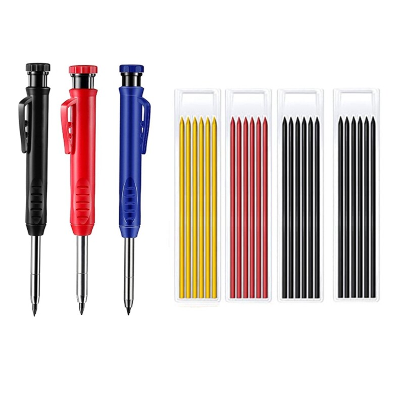 Solid Carpenter Pencil Set with Refill Leads Builtin Sharpener Mechanical Pencil Marker