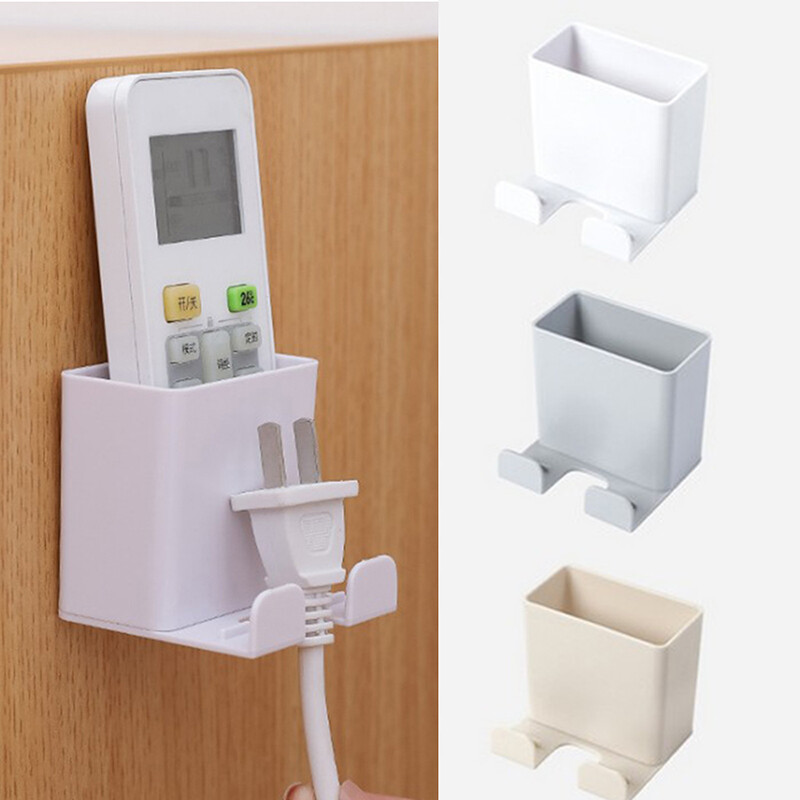 [YESPERY] Universal Wall Mount Charger Phone Holder Stand Remote Control Hanger Base Support Hook Hanging Storage Box Rack Home Organizer