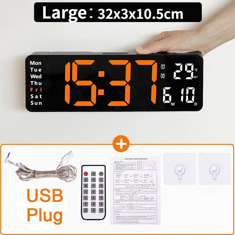 13inch Led Digital Alarm Clock Time Date Temperature Week Display Wall