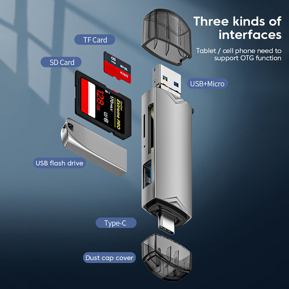 6 trong 1 đầu đọc thẻ OTG USB 3.0 để micro USB Type C Adapter ổ đĩa flash Đầu đọc thẻ nhớ thông minh TF SD CardReader