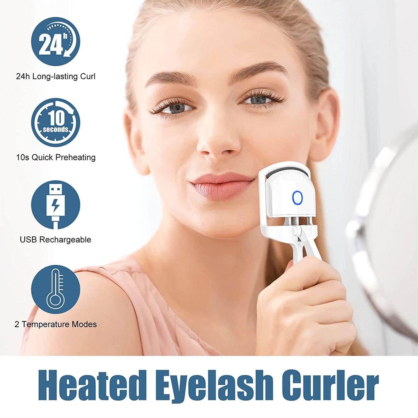 Electric Heated Eyelash Curler Long Lasting Eyelashes Curls Makeup Tools Rechargeable  Eye Lash Perm Temperature Control | Lazada PH