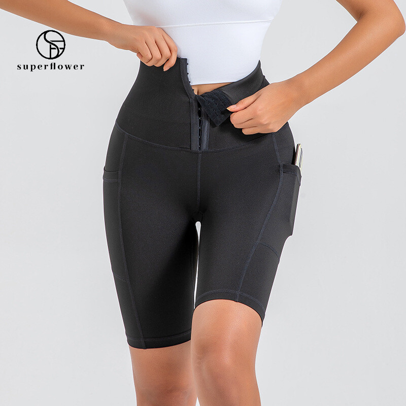 Pantaloncini sportivi slim da ciclismo da jogging ad asciugatura rapida con tasche a vita alta e fianchi per donna_voghion.com