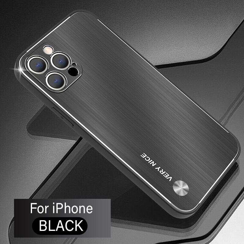 Case for iphone 14 13 12 pro max luxury aluminum alloy brushed metal lens protective cover for iphone 13mini 11pro max tpu shell