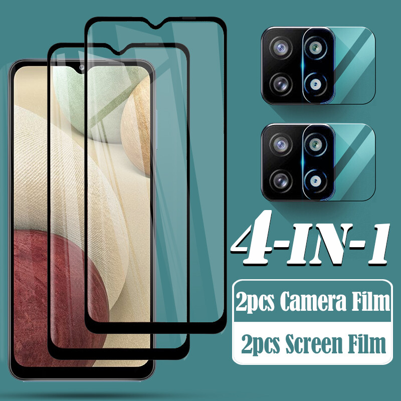 4-IN-1For Samsung A12 A42 5G A04s 2PCS Front Safety Glass Screen Protector Film + 2PCS HD Camera Lens Protective Film For Samsung Galaxy A12 A42 5G A04s 9H Tempered Glass Protective Film Full Cover