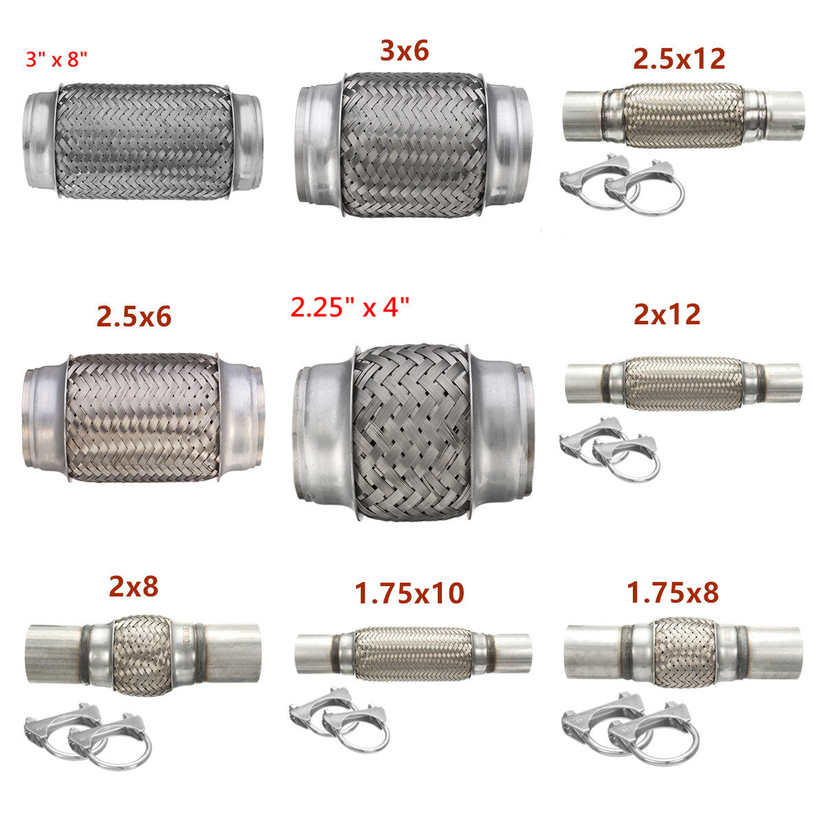 1Pc การปล่อยควันเสียสเตนเลส Flex ท่อต่อซ่อม Flexipipe 3X8 3X6 2.5X12 2.5X6 2.25X4 2X12 2X8 1.75X10 1.75X8นิ้ว