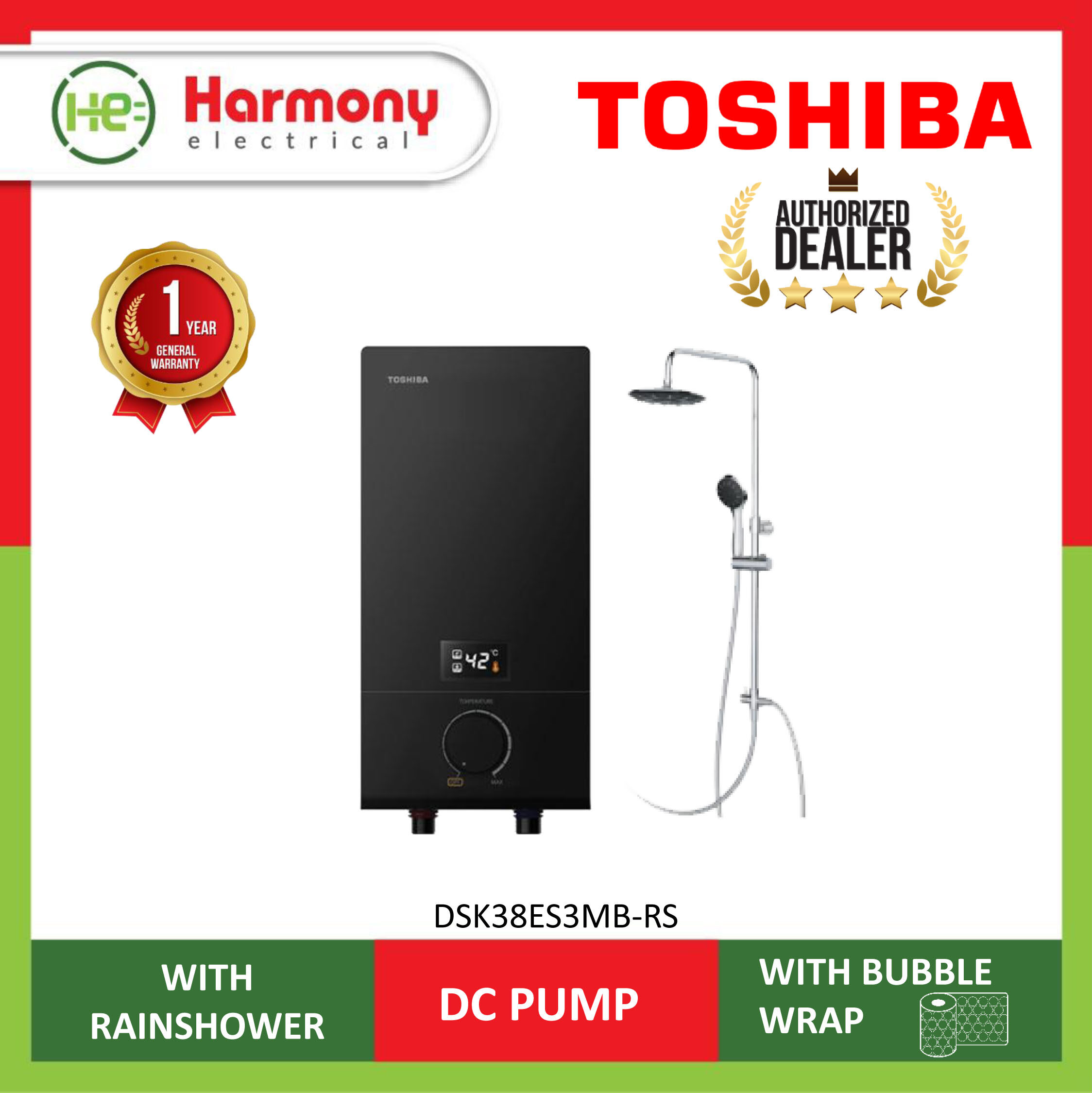 TOSHIBA Instant Water Heater DC Pump DSK38ES3MW / Rainshower DSK38ES3MB-RS  热水器 Pemanas Air Mandi | Lazada