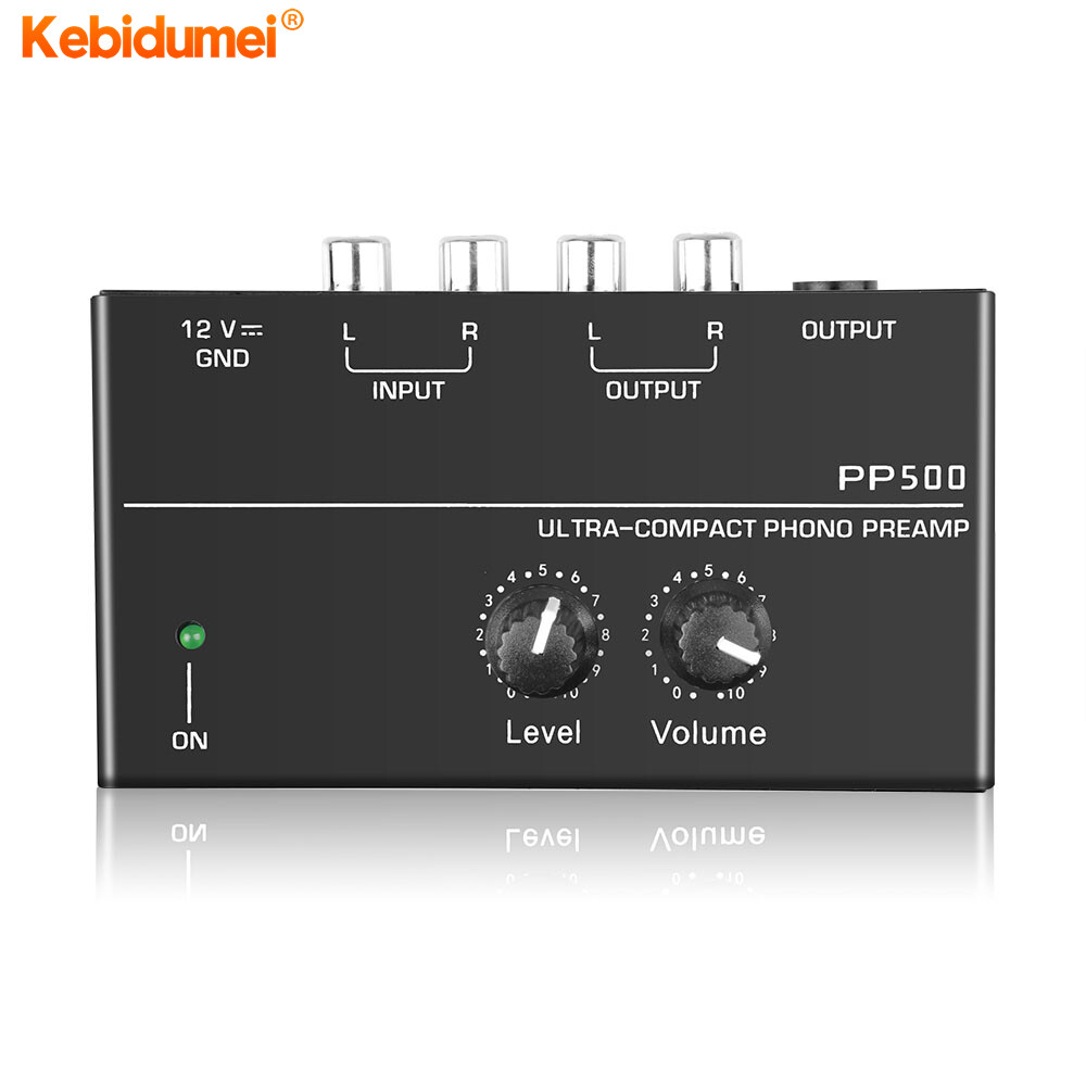 Kebidumei PP500 Phono Preamplifier RCA Output 1/4" TRS Output Interface for Vinyl Player LP
