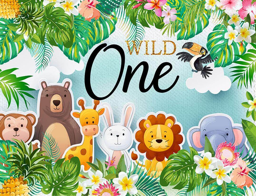 Jungle Animals Backdrop Wild One Theme Banner Flowers Palm Leaves Pineapple  Tropical Background Birthday Party Theme 7x5ft | Lazada PH