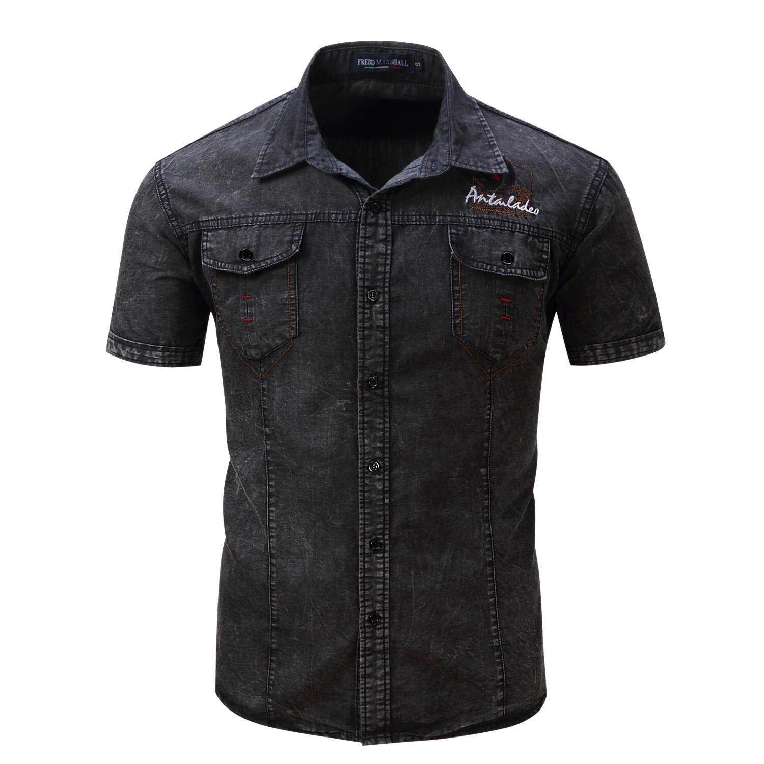jean button up shirt short sleeve