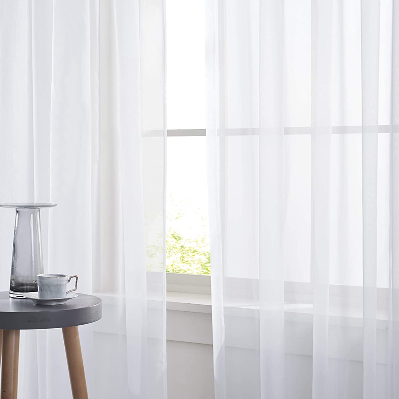 White Sheer Curtains 160 Inches Long - 2 Panels, Rod Pocket, 100% Polyester Voile For Living Room, Bedroom (52" W X 160" L Per Panel)