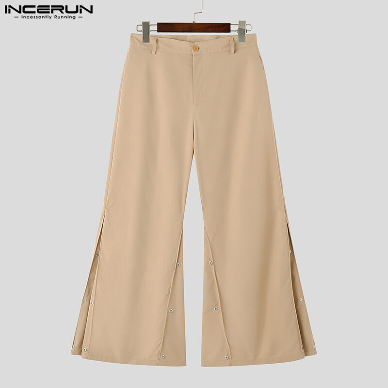 Beehoo INCERUN Men's Hidden Buttons on Both Sides Mopping Micro Flared Wideleg Trousers