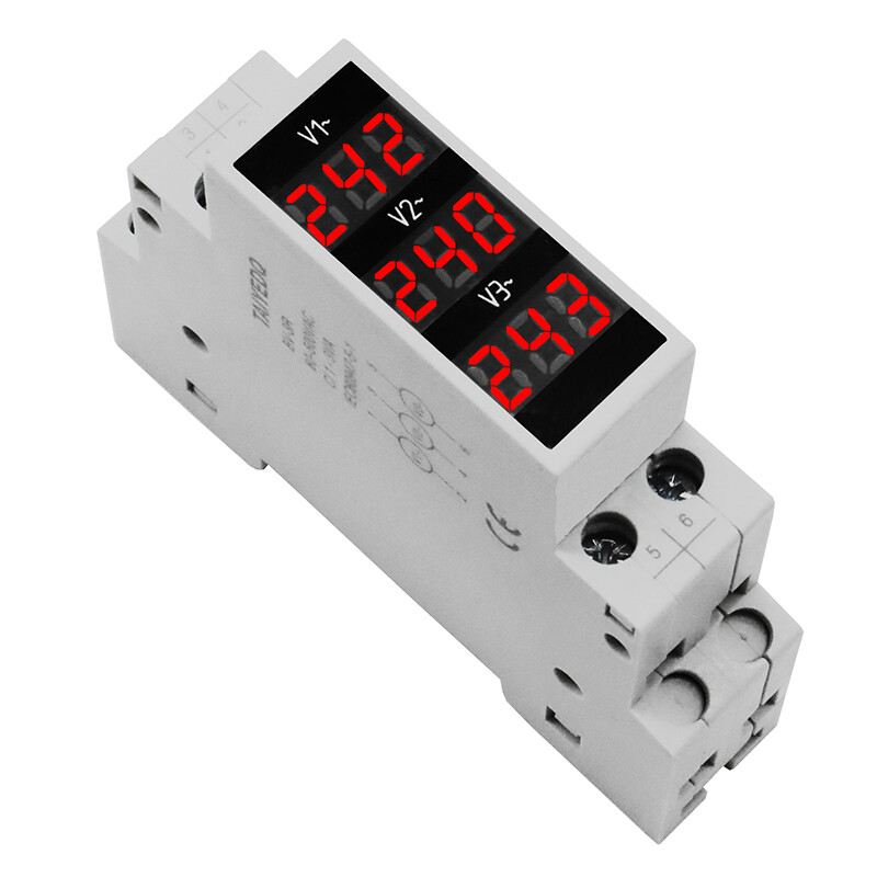 Đồng Hồ Đo Điện Áp Ba Pha Gắn Ray BV-3RDin Đồng Hồ Đo Điện Áp Mô-đun AC 80-500V Màn Hình Kỹ Thuật Số LED