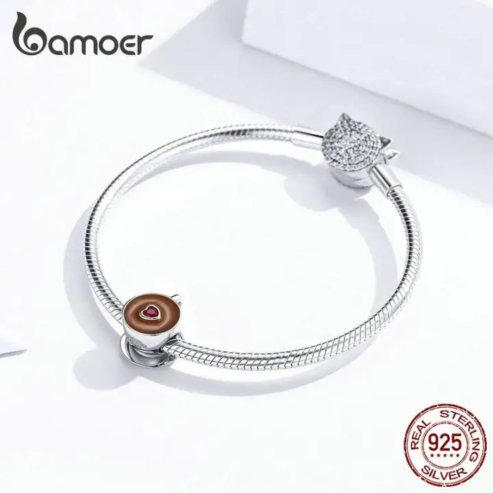 Bamoer Coffee Cup Metal Beads For Women European Charm Bracelet Bamoer Coffee Cup Metal Beads For Women