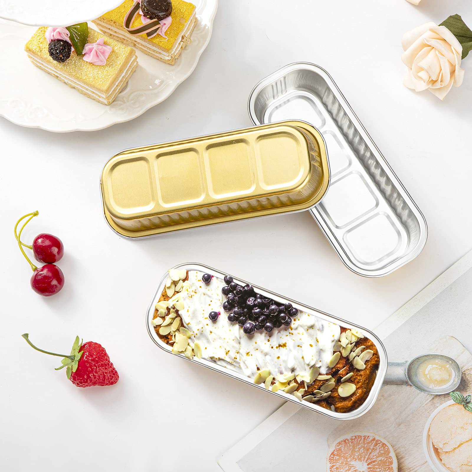 5/10x vàng dày cốc phủ nhôm giấy hình chữ nhật miếng lót bánh cupcake Khuôn Muffin nướng