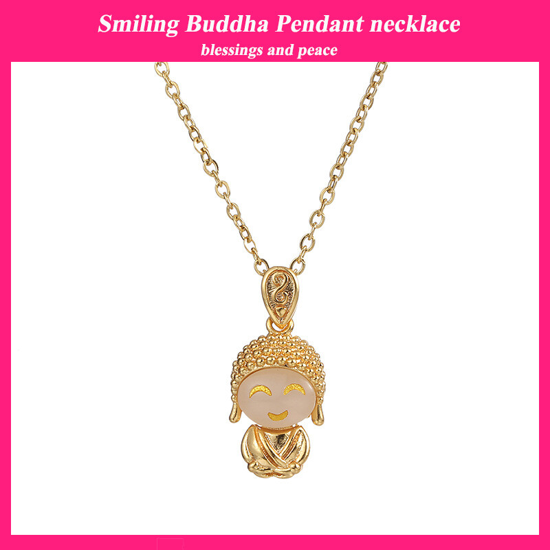 Yuki's High Quality Titanium Steel Gold Iced Smiling Buddha Pendant necklace Cuban Chain Buddha Religious Jewelry For Women Men India