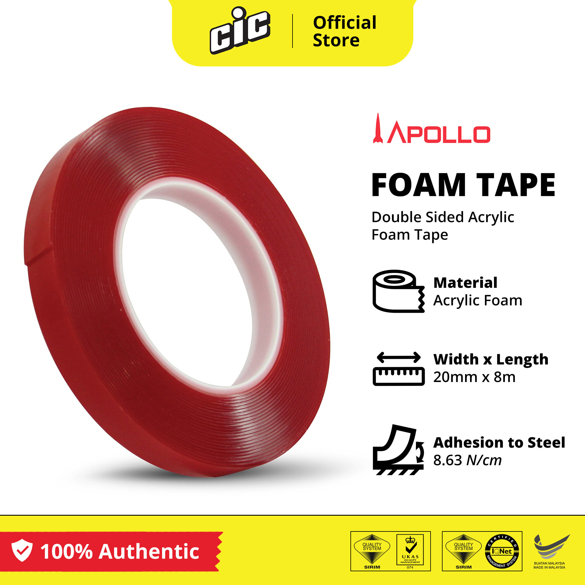 Apollo Double Sided Acrylic Foam Tape 1 Piece X 10mm 15mm mm X 8m Lazada