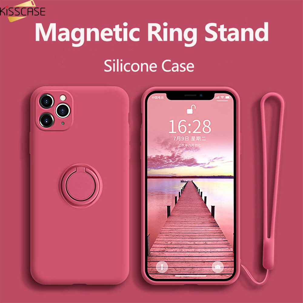 【With Bracket+lanyard】KISSCASE Liquid Silicone With Strap Case For iPhone 15 Pro Max 14 Plus 13 Pro 13 12 11 Protector Case Cover