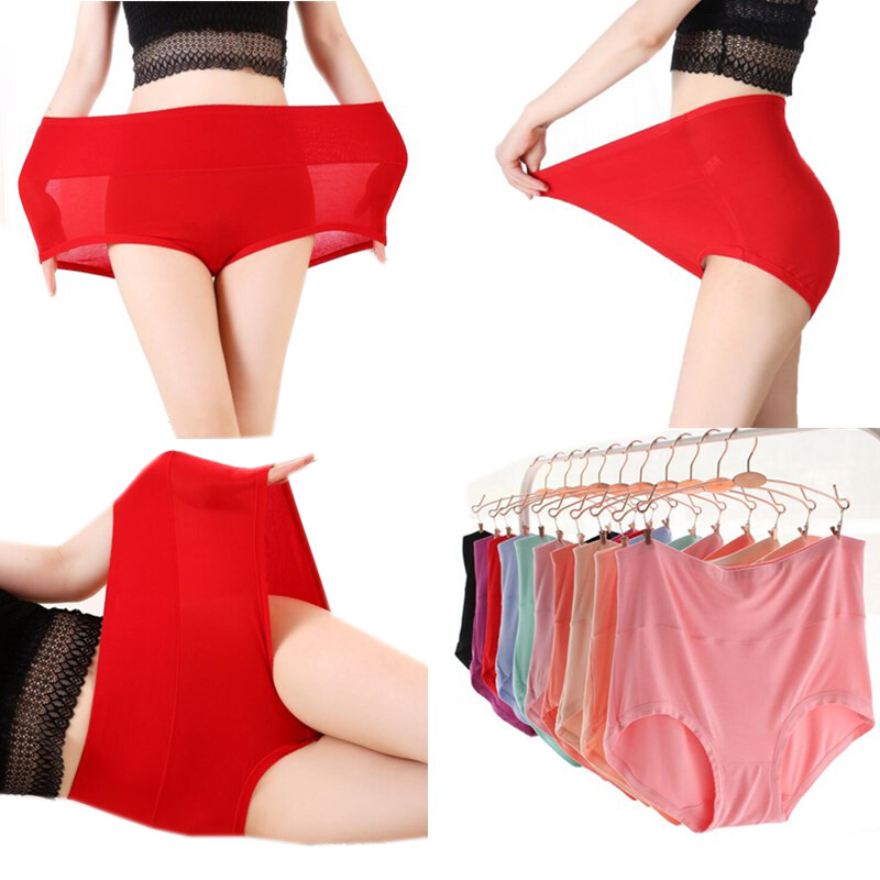 Ruizhijzg Ready stock Women Panties Underwear Plus Size L-5XL Bamboo Fiber Cotton Underpants Panty Stretchy Soft High Waist Briefs for Ladies Plain Color