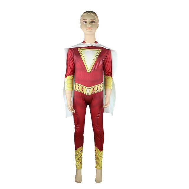 Movie Shazam Costume Kids Jumpsuit With Cloak Superhero Shazam Cosplay Billy Batson Halloween Costumes For Kids Fancy Dresses Up