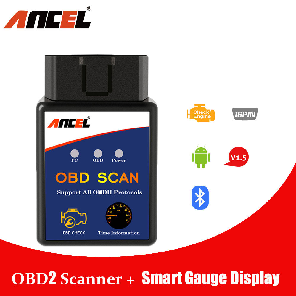 Ancel Elm327รถ OBD2เครื่องสแกนเนอร์ผ่านบลูทูธในอุปกรณ์ Android ตรวจสอบเครื่องยนต์สะอาดเครื่องอ่านโค้ดมิเตอร์วัดกระแสไฟการใช้งานเชื้อเพลิงน้ำอุณหภูมิ1.5 V สแกนอัตโนมัติสำหรับรถยนต์ Universal เครื่องมือ