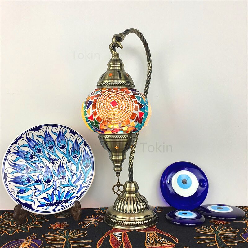 AMAZING Turkish Vintage Blue Mosaic Desk Lamp Handmade Light