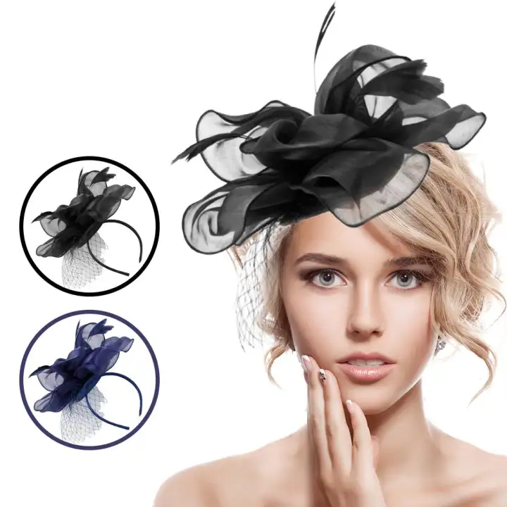 Ladies Feather Satin Net Hat Headband Fascinator Wedding Day Race