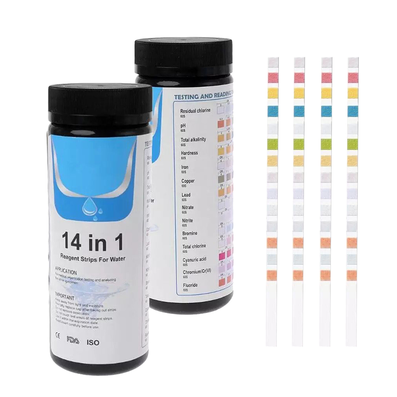 Baoblaze 50 Pcs 14-in-1 Home Drinking Water Test Strips Kit Water Quality Test Tool