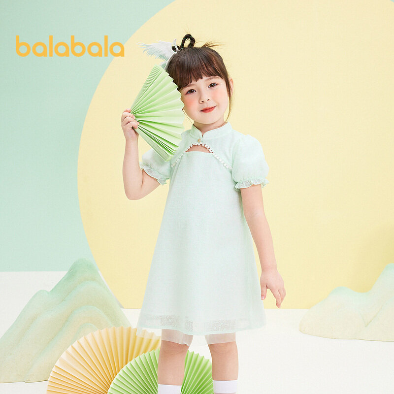 Balabala Children'S Dress Girls Summer Dress Baby Dress Hanfu Dress Children Cheongsam Style Trend