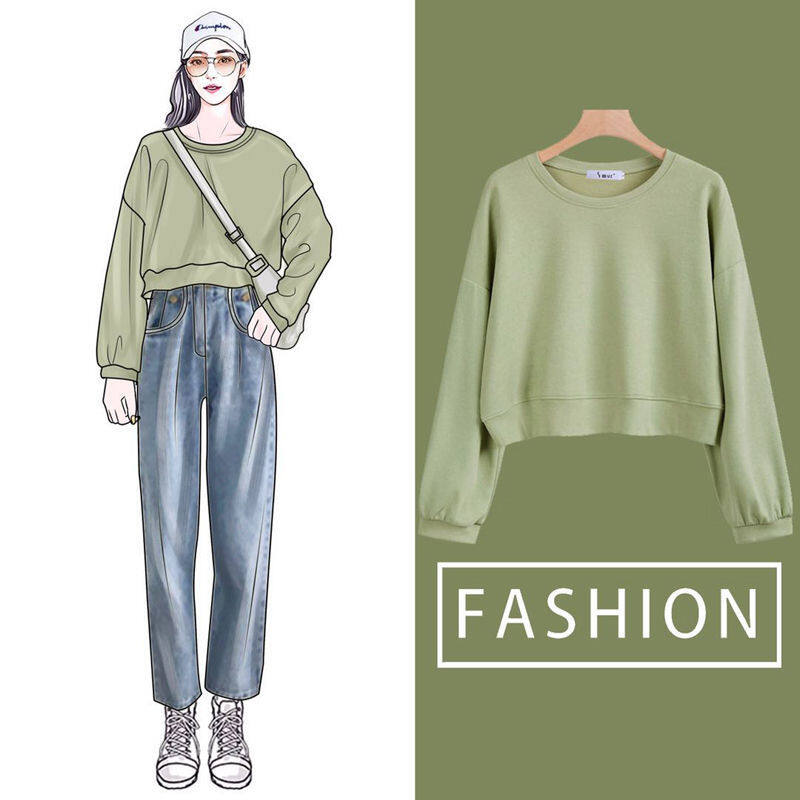 Solid Color Sweater Women's Round Neck Long Sleeve Loose Top