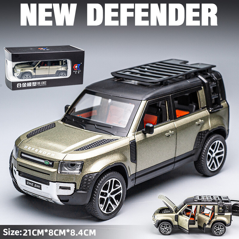 1:24 Land Rover Defender alloy car model with sound and light pull back car model ornaments children's toy car gift