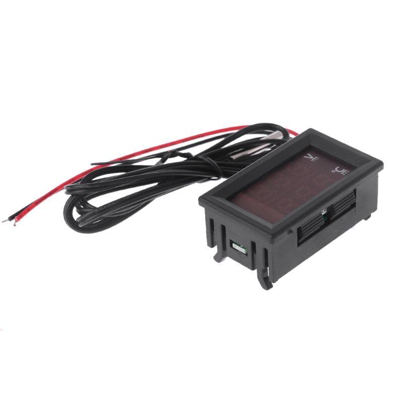 12V 24V Car Voltmeter with Cables LED Digital Display Voltmeter Panel Temperature Gauge Square-shaped Voltage Tester