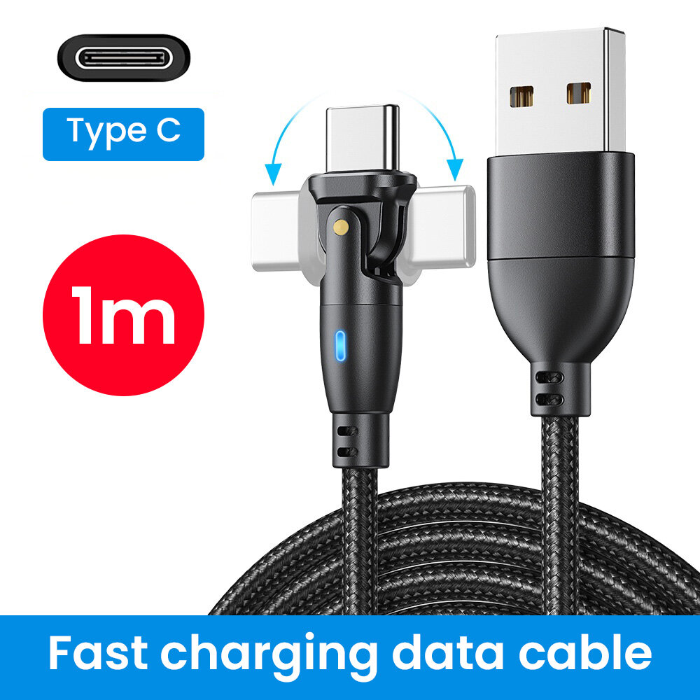 Bkwhale 180° rotate 60w usb type c cable 3a fast charging 1m / 2m data cables for samsung xiaomi poco charger