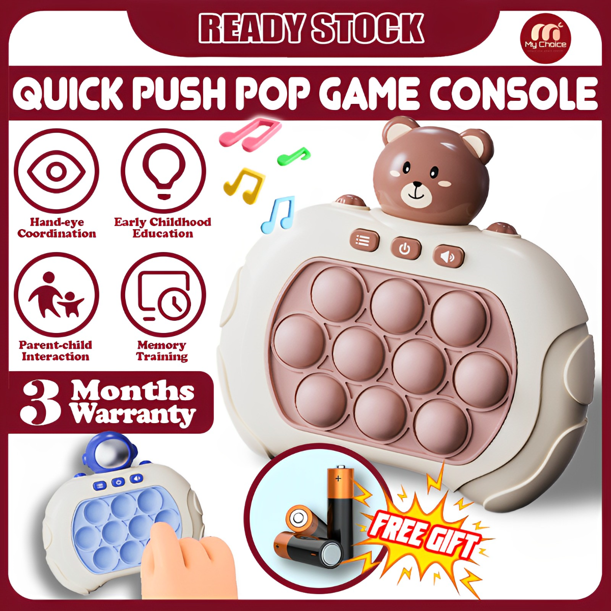 Ready Stock !! Quick Push Game Pop It Electronic Speed Educational Toys  Bubble Fidget Toy Kids Whack-A-Mole Machine 解壓玩具