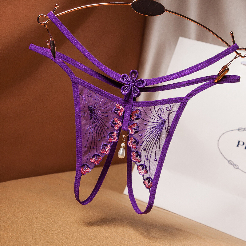 Lingerie Sexy Mince Taille Basse Élastique Broderie Transparente Culotte Sexy String Respirant_voghion.com
