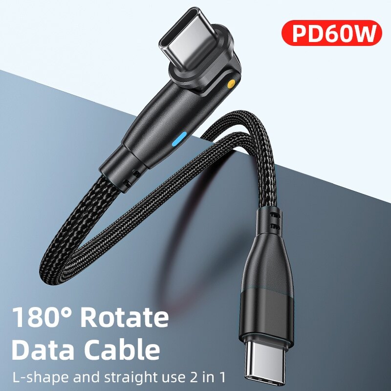 180° Rotatable 3A Fast Charging Type-C To Type-C Charging Data Cable / 2 In 1 Smartphone Braided Data Cable Compatible with All Type C Phone