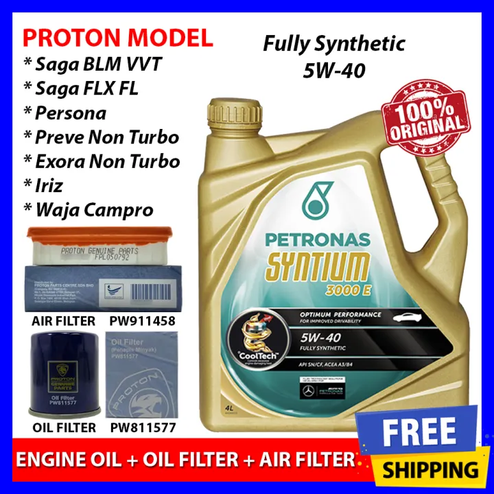 100 Original Petronas Syntium 3000 E 5w40 Fully Synthetic Engine Oil 4l Oil Filter Air Filter Proton New Saga Blm Flx Fl Persona Iriz Preve Exora Non Turbo Waja Campro 5w 40 Lazada