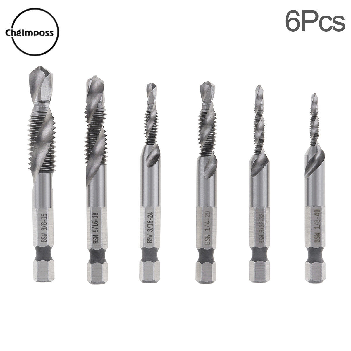 ChgImposs 6pcs Metric Thread Titanium Coated HSS Drill Tap Bit Set 1/4 Inch Hex Shank Deburr Countersink Combination Drill Bits