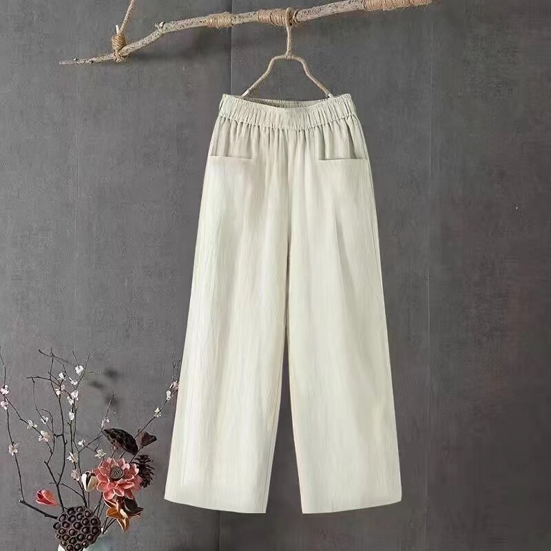 Cotton Linen Wide Leg Pants 2023 Summer New Women's Straight Tube Loose Casual Thin Cropped Pants Pencil Pants