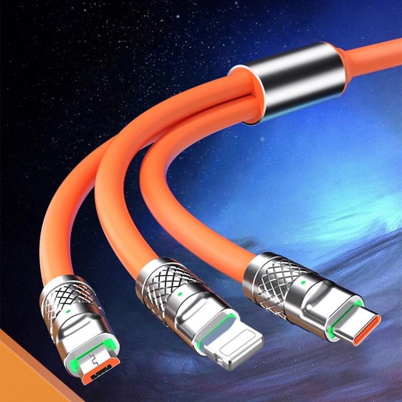 120W 3 In 1 Supercharging Cable Micro USB Type-C Fast Charger Micro USB Type-C Data Cable For 14 13