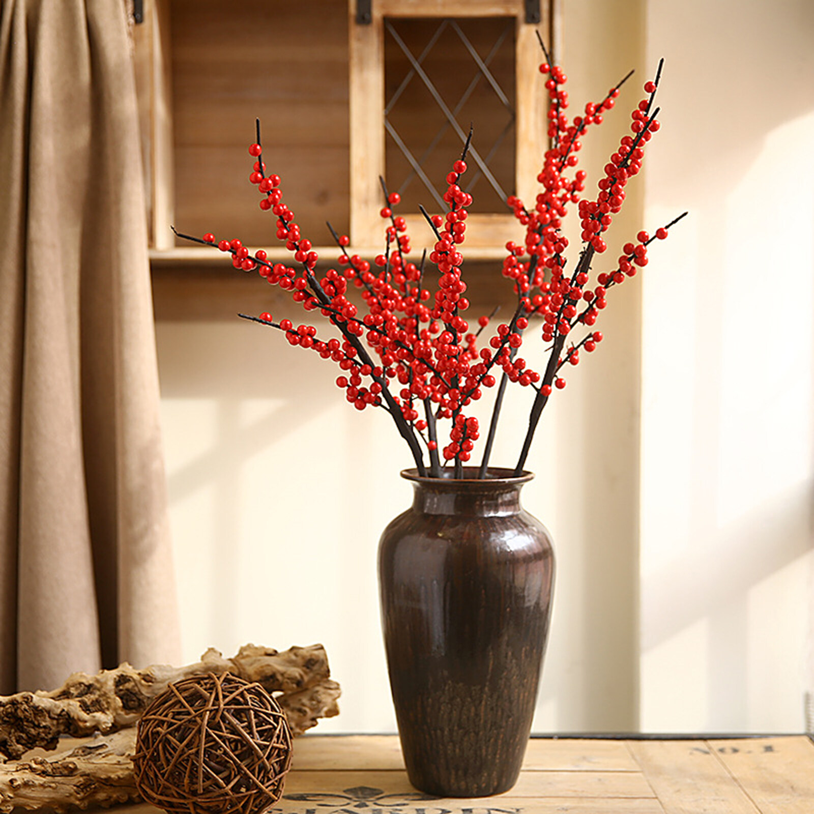 Ready Stock 1pcs 81cm Stems Holly Berry Dried Flowers Red Berries Christmas Red Berry Fruit Branches Decor Flower Arrangement Accessories Home Xmas Simulation Plants Flowers Lazada