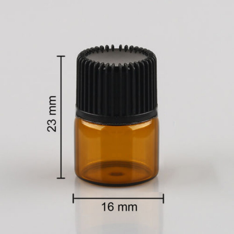 BOKALI 100pcs Mini Amber Empty Glass Sample Bottle for Essential Oil Perfume 1ml