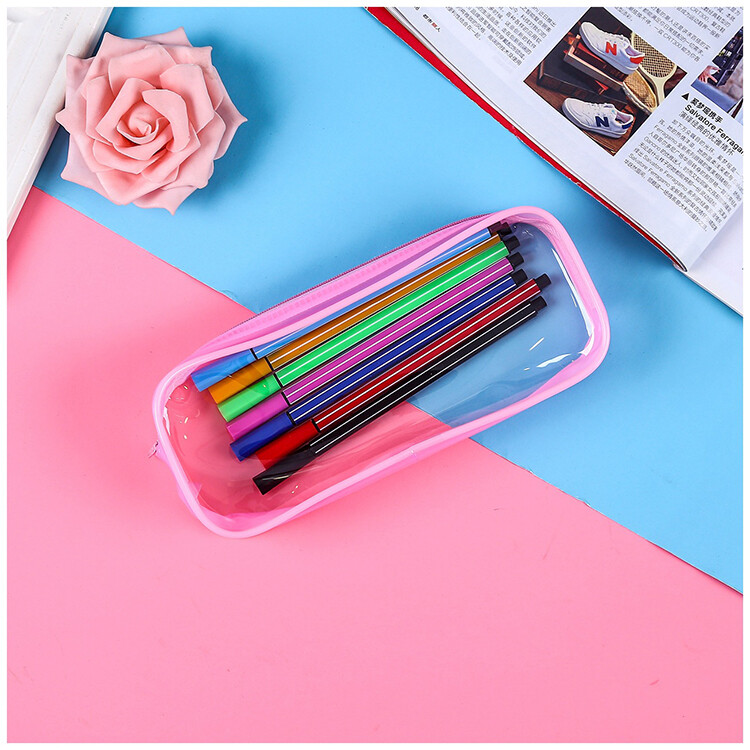 Simple Transparent PVC Pencil Bag Stationery Cosmetic Storage Bag School Supplies Zipper Pen Pouch Pencil Case Student Gift